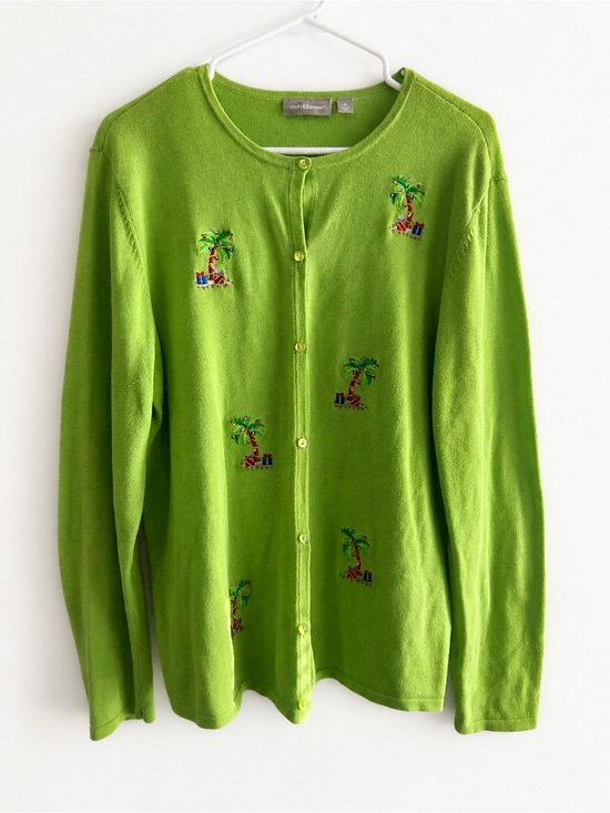 croft & barrow Sweaters - Croft & Barrow Tropical Christmas Palm Tree Cardigan Sweater XL